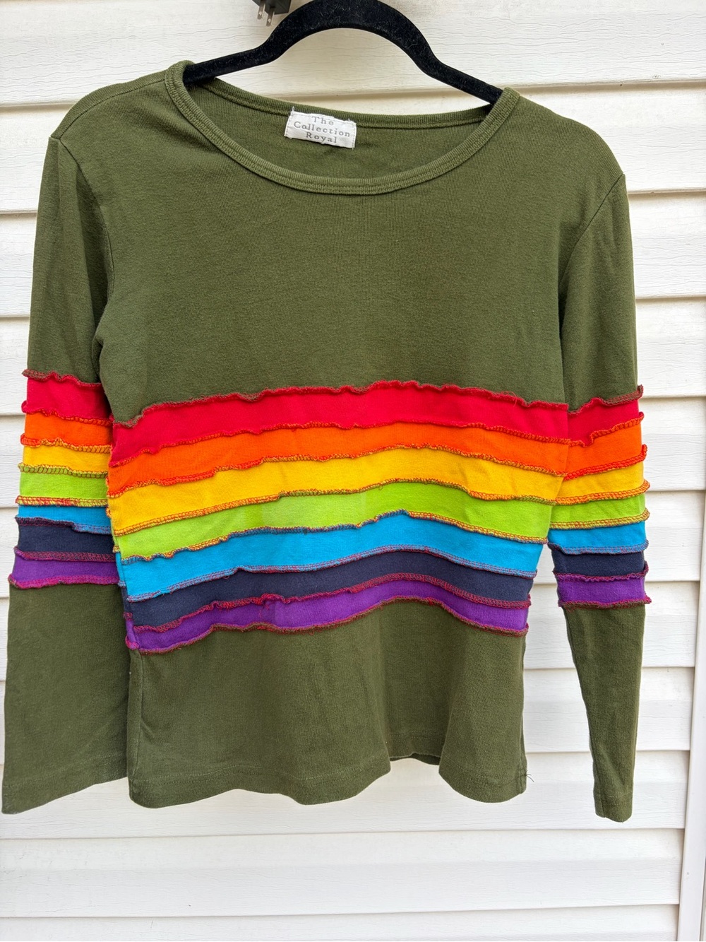 The Collection Royal Y2K Rainbow Tiered Top Olive Boho Nepal Cotton M